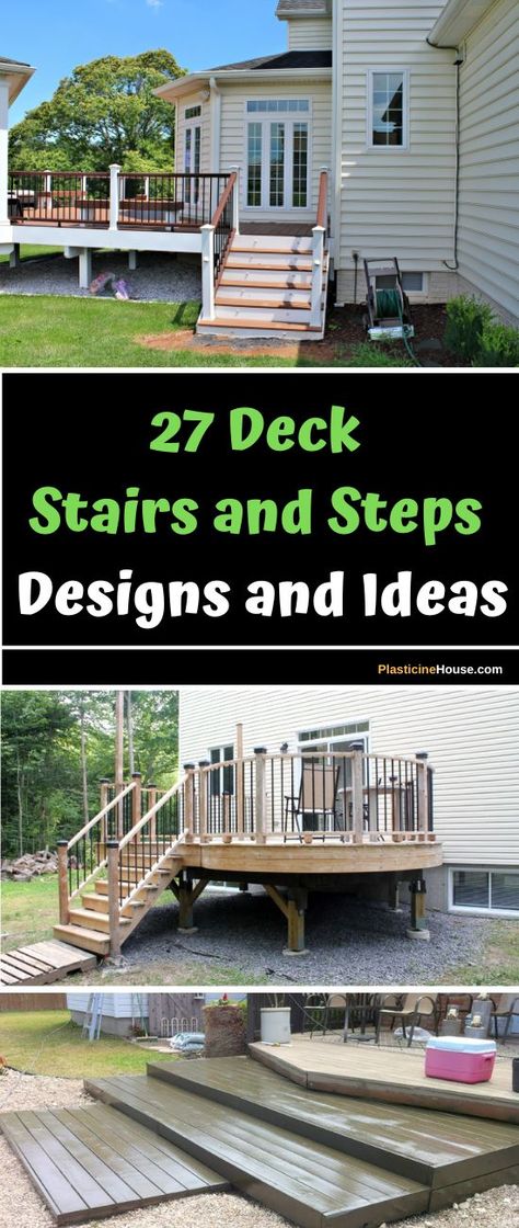 Looking to add some style and functionality to your deck? Check out these 27 stunning deck stairs and steps designs and ideas that will take your outdoor space to the next level. Extend Deck Ideas, Deck With Stairs On Side, Backyard Deck Ideas With Stairs, Lower Level Deck Ideas, Outdoor Stair Landing Ideas, Raised Deck Design, Decks Designs, Backyard With Steps, Pictures Of Decks