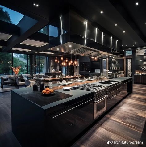 Rich House Inside, Modern Big Kitchen, Mafia House Interior, Big Apartment Luxury, Luxurious Mansions Interior, Mafia House Aesthetic, Rich Kitchen, Dark Modern House, Modern Mansion Interior