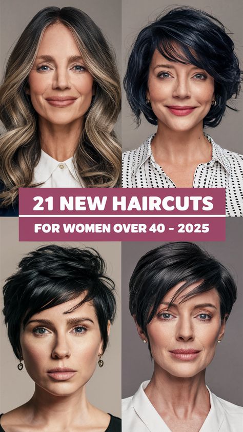 Discover 21 trendy haircuts for women over 40 in 2025. From short pixie cuts to medium length layered styles, these modern haircuts are perfect for every face shape and hair type. Get inspired with the latest styles, including stylish bobs, choppy layers, and textured looks to enhance your beauty. Edgy Medium Length Hair Choppy Bobs, Mid Haircut For Women Round Face, Edgy Haircuts For Round Faces, Hairstyles Round Face Shape, Hair Styles For Women In Their 40's, Haircuts For Women In 40s, Mid Length Hair Styles For Women, New Haircuts For Women, Mid Haircuts