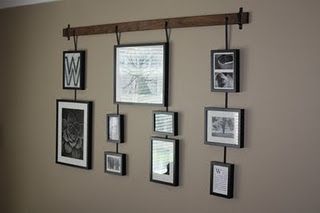 DIY picture rail   This could be a great faux headboard. Diy Picture Rail, Pottery Barn Picture Frames, Picture Rail Hanging, Pottery Barn Frames, Wall Easel, Picture Wall Living Room, Diy Easel, Ikea Pictures, Photo Wall Display