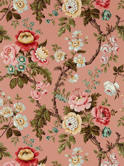 Sanderson Hykenham Wallpaper Pink And Purple Wallpaper, Trail Design, Harlequin Wallpaper, Cole And Son Wallpaper, Iconic Wallpaper, Red Colour Palette, French Rose, Floral Damask, French Floral