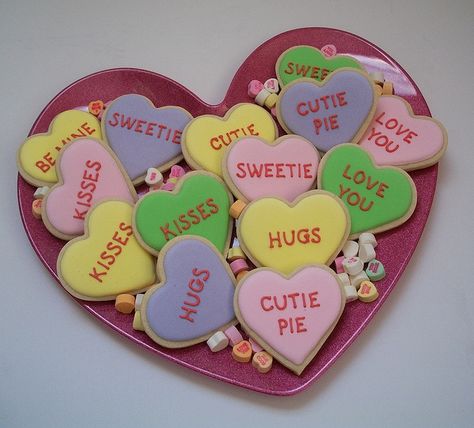 Conversation Heart Cookies Conversation Hearts Crafts, Fundraiser Ideas, Conversation Hearts, Candy Hearts, Valentines Day Treats, Heart Cookies, Valentine Cookies, Valentine Candy, Converse With Heart