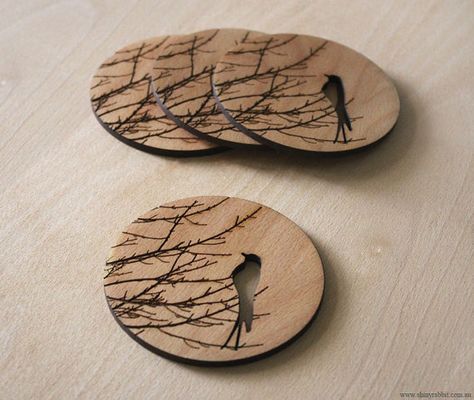 Wintersong Coasters - Laser cut from Birch - Shiny Rabbit Shop Lézervágott Fa, Laser Cut Coaster, Laser Cut Wood Crafts, Laser Engraved Ideas, Laser Art, Wood Burning Crafts, Wood Burning Patterns, Engraving Art, Wood Burning Art