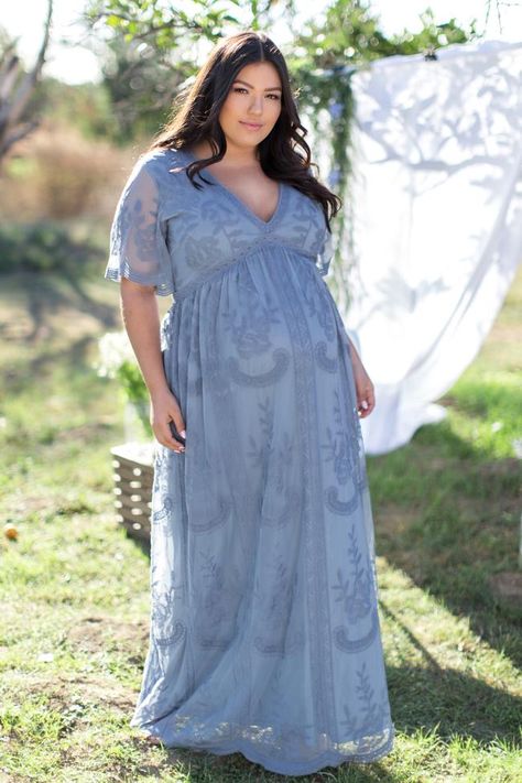 PinkBlush Blue Lace Mesh Overlay Plus Maternity Maxi Dress Blue Maternity Dress, Plus Size Maternity Dresses, Trendy Maternity Outfits, Plus Size Maternity, Maternity Maxi Dress, Maternity Maxi, Baby Shower Dresses, Shower Dresses, Stylish Maternity