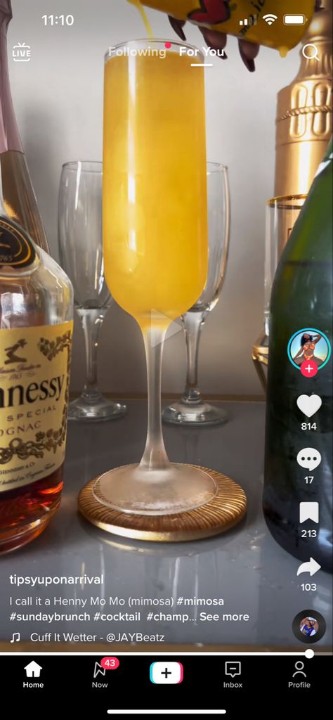 Hennessy Mimosa, Hennessy Drinks Recipes, Hennessy Drinks, Mimosa Recipe, Brunch Drinks, Alcohol Drink Recipes, Sunday Brunch, Drink Recipes, Mimosa