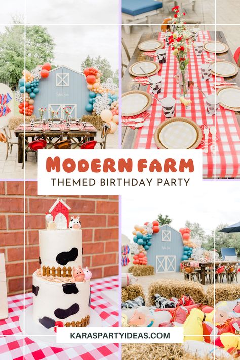 Farm Day Birthday Party, Simple Farm Theme Birthday, Second Birthday Barnyard Theme, Barnyard Birthday Table Decor, Second Birthday Farm Animal Theme, Cheap Farm Birthday Party Ideas, 1 Year Birthday Farm Theme, 2nd Barnyard Birthday Party, Farm Party Two Year Old