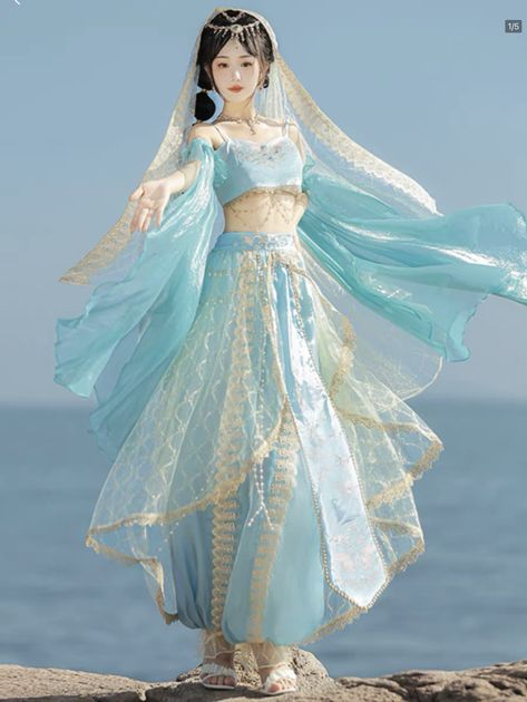 Fairy Cosplay Dress, Genie Fashion, Water Inspired Outfits, Botw Oc, Fantasy Mha, Fantasy Hanfu, Fairy Outfit, Wedding Photoshoot Props, Hanfu Dress