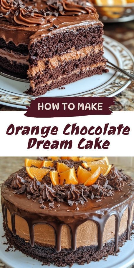 Indulge in the Orange Chocolate Dream Cake – a luscious fusion of rich chocolate and zesty orange! Perfect for celebrations, this moist cake features a velvety orange-infused ganache and fresh orange garnishes. Bake it for a dessert that delights every palate! #OrangeChocolate #DreamCake #DessertGoals Moist Chocolate Orange Cake, White Chocolate Orange Cake, Gluten Free Chocolate Orange Cake, Orange Filling For Cakes, Orange Color Cake Birthday, Orange Colour Cake, Mango Chocolate Cake, Orange Chocolate Cheesecake, Orange Dessert Recipes