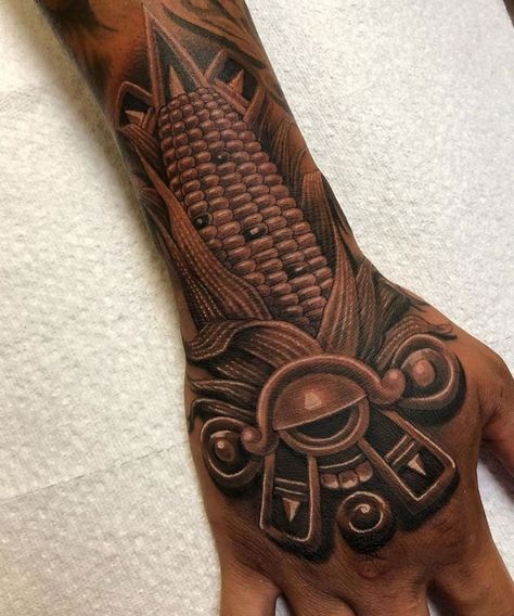 Aztec Corn Tattoo, Ollin Aztec Eye, Mayan Glyphs Symbols, Aztec Tattoo Designs Mayan Symbols, Ollin Aztec Tattoo, Chest Tattoo Wolf, Azteca Tattoo, Portrait Tattoo Sleeve, Aztec Warrior Tattoo