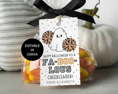 Halloween Gift Tag Printable for Coworker Staff Employee Boss Appreciation Working With You is a Real Treat - Etsy Cheer Snacks, Printable Gift Labels, Ghost Printable, Staff Appreciation Gifts, Halloween Goodie Bags, Pom Pom Girl, Gift Tag Template, Cheer Gifts, Halloween Tags