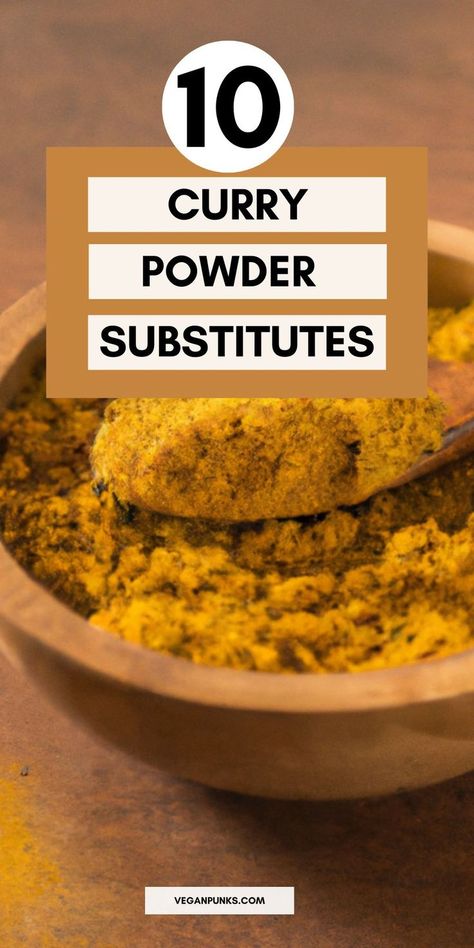 10 curry powder substitutes Pinterest image with a wooden bowl filled with curry powder. Curry Powder Recipes, Best Curry, Cooking Game, Best Vegan Recipes, Cooking Games, Stir Fries, Curry Powder, Easy Lunches, Delicious Vegan Recipes