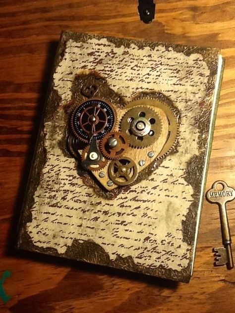 Topic 13: Time  Hi Everyone, Leandra here to introduce a new topic on the PaperArtsy Blog: Time.    When I first started getting into this c... Steampunk Journal, Steampunk Cards, Steampunk Book, Steampunk Mixed Media, Heart Journal, Steampunk Heart, Steampunk Crafts, Art Steampunk, Steampunk Wedding