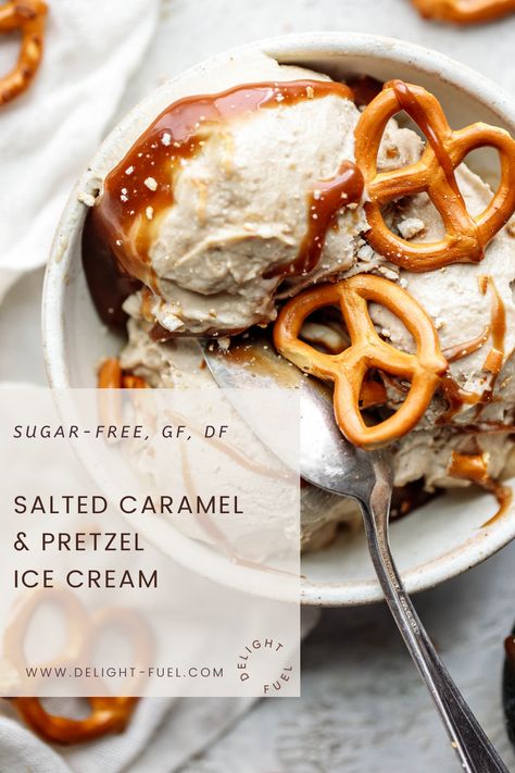 Pretzel Ice Cream, Cashew Ice Cream, Kitchen Aid Ice Cream, Salted Caramel Pretzels, Gluten Free Pretzels, Salted Pretzel, Caramel Pretzels, Vegan Caramel, Dairy Free Ice Cream