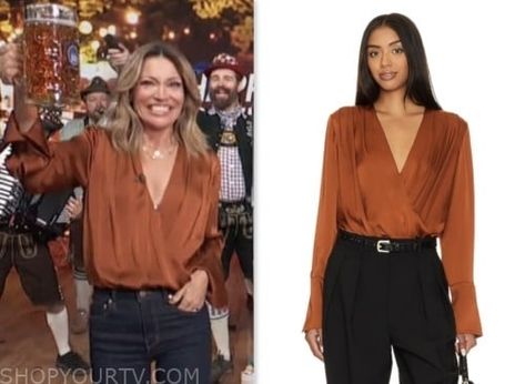 Access Daily: October 2023 Kit Hoover's Bronze Rust Orange Satin Blouse Blouse With Pants, Orange Satin, Orange Blouse, Rust Orange, Satin Shirt, Satin Blouse, Red Blouses, Fashion Looks, Rust