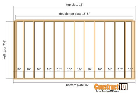 12x16 shed plans - front back wall frame #shedplans 12x16 Shed Plans, 12x16 Shed, Diy Storage Shed Plans, Shed Plans 12x16, Plan Garage, Shed Building, Diy Storage Shed, Wood Shed Plans, Shed Construction