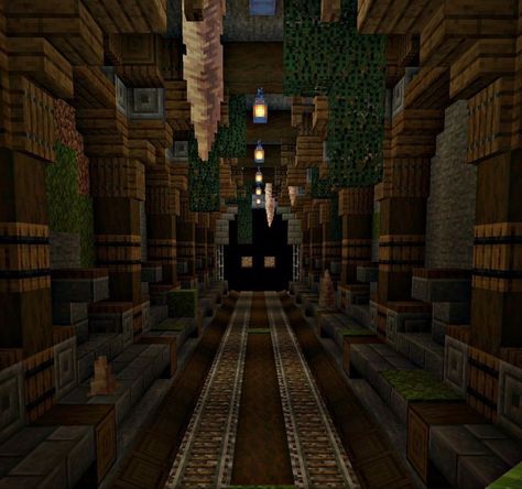 Minecraft Sewer Tunnel, Minecraft Abandoned Mine, Mc Tunnel Ideas, Minecraft Abandoned Library, Minecraft Building Underground, Underground Tunnel Minecraft, Minecraft Train Station Underground, Underground Railroad Minecraft, Minecraft Underground Mine