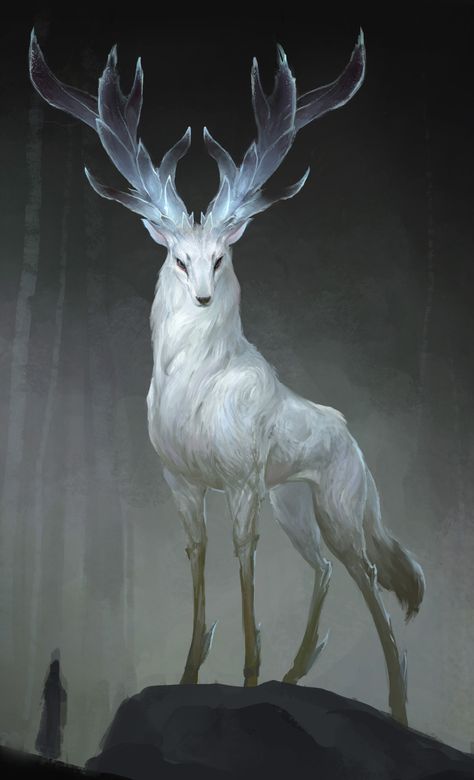 ArtStation - 2015_creature design, Qi Zhuang Albino Deer Art, Magical Forest Creatures, Magical Creatures Aesthetic, Magical Animals Mythical Creatures, Creature Concept Art Monsters, Forest Moodboard, Creatures Aesthetic, Elemental Beings, Magical Creatures Mythology