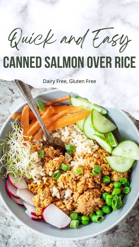 Canned Salmon Bowl, Salmon With Rice And Veggies, Canned Salmon And Rice Recipes, Canned Salmon Rice Bowl, Canned Salmon Sushi Bowl, Salmon Rice Veggies, Canned Salmon Poke Bowl, Spicy Canned Salmon Rice Bowl, Viral Salmon Rice Bowl