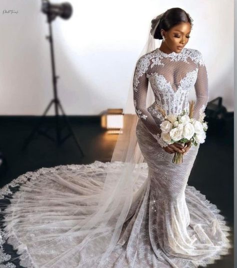 Bridal Dress With Veil, Nigerian Wedding Reception Dress, Nigerian Wedding Reception, Veekee James, Wedding Reception Gowns, Mermaid Bridal Dress, Dress With Veil, Latest Wedding Gowns, Spring Wedding Outfit