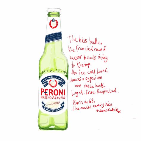 Illustration for Peroni lager. Created on the ipadPro. Peroni Beer, Beer Illustration, Italian Aesthetic, Summer Illustration, Ice Dance, Welcome To The Party, Italian Summer, Bari, Hot Sauce Bottles