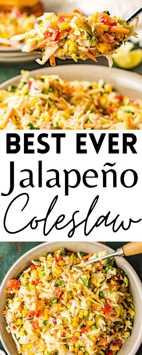 This is Jalapeño Coleslaw is THE BEST! It adds the perfect kick to any barbecue or taco dish. Bring it to your next summer cookout! Jalapeño Coleslaw, Spicy Slaw, Spicy Coleslaw, Taco Dishes, Sandwiches And Wraps, Healthy Coleslaw, Barbecue Sandwiches, Coleslaw Recipe Easy, Chicken Burgers Recipe