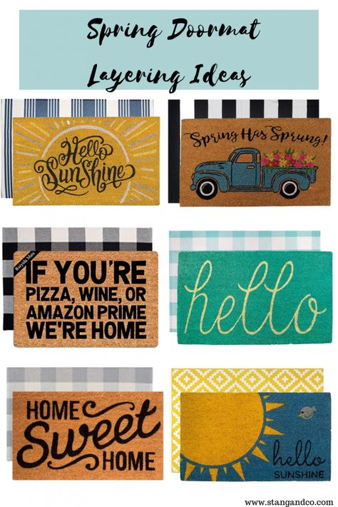 Front Door Mat Ideas, Layered Door Mats, Dog Daycare Design, Doormat Ideas Funny, Striped Door, Spring Doormat, Door Mat Ideas, Spring Doormats, Doormat Ideas