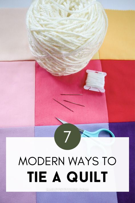 How To Tie Quilts, Tie Quilts Ideas, Tying Quilts Ideas, Quilt Finishing Ideas, Hand Stitching Quilts, Quilting With Solids, Different Ways To Quilt A Quilt, Quilt Tying Ideas, How To Tie A Quilt Tutorials