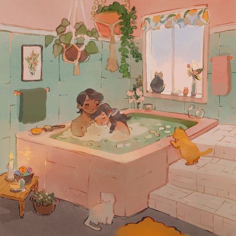 Bath Together Couples, Bath Couple, Bathroom Drawing, Romantic Bath, Improve Drawings, Storybook Art, Bath Art, Character Design Sketches, Best Anime Couples