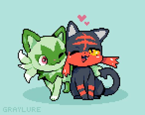 sprigatito & litten :3 Pokemon Scarlet And Violet Fanart, Cat Pokemon, Grass Type Pokemon, Pokémon Fanart, Pokemon Starters, Pokemon Scarlet, Pokémon Stuff, Pokemon Teams, I Choose You