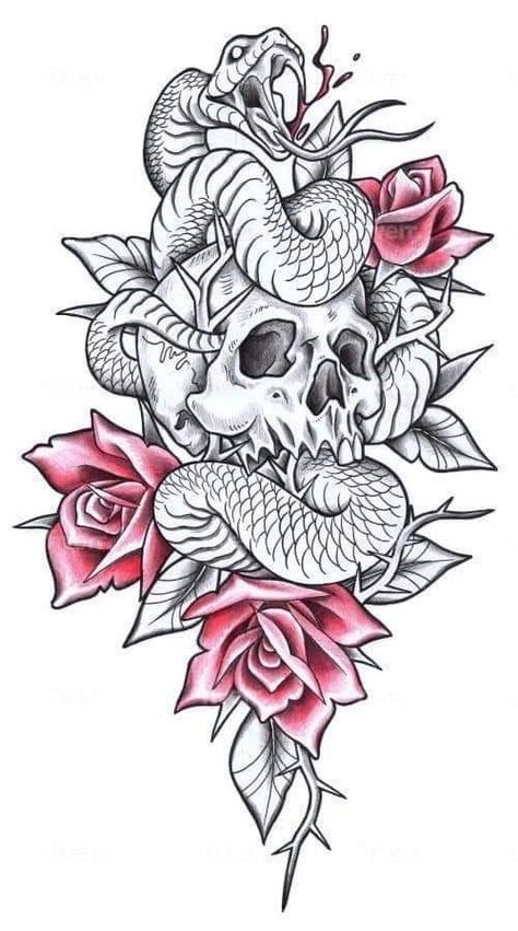 Really Detailed Tattoos, Snake And Skull Tattoo Feminine, Skull Roses Tattoo, Tiktok Drawings, Snakes Tattoo, Bushido Tattoo, Tattoo Homme, Cobra Tattoo, Drawing Wood