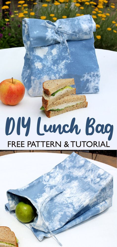 Reusable Lunch Bags Diy, Crochet Backpack For Kids, Lunch Bag Diy, Diy Snack Bag, Lunch Bag Pattern, Lunch Box Pattern, Lunch Bag Tutorials, Drawstring Lunch Bag, Fabric Lunch Bag