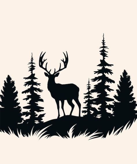 Whitetail Deer Silhouette, Sillohoutte Art, Dear Silhouette, How To Paint Trees, Cool Silhouette Art, Silhouette Art Ideas, Silhouette Images Free, Deer Silhouette Printable, Illustration Art Nature