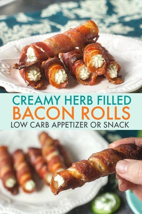 These creamy herb filled bacon rolls are sure to be a hit at your next party. As a low carb appetizer it's easy and delicious. The herb cream filling can be used on cucumber slices as well. #bacon #lowcarb #appetizer #lowcarbappetizer #lowcarbsnack #keto #lowcarbdieting #ketodieting #ketosnack #herbs Bacon Rolls, Low Carb Appetizer, Bacon Roll, Cucumber Slices, Low Carb Appetizers, Low Carb Diets, Cream Filling, Snacks Für Party, Low Carb Recipes Dessert