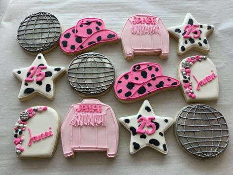 Disco Cowgirl Party Cookies, Disco Cowgirl Cake Pops, Disco Cowgirl Cupcakes, What Would Dolly Do Party, Disco Rodeo Cookies, Space Cowgirl Cookies Decorated, Disco Cowgirl Cookies Birthday, Disco Cowgirl Cookies Decorated, Cowgirl Barbie Birthday Party