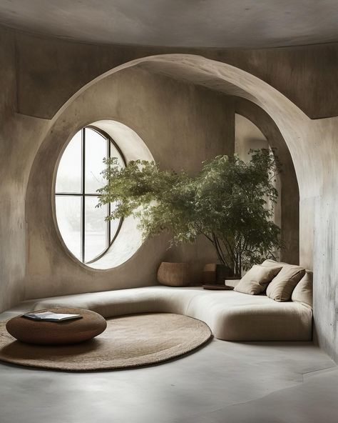 Cozy minimalistic Wabi-Sabi cave. Dream home design with warm earthy hues round organic shapes and the beautiful of nature. #wabisabi #wabisabiinteriors #japandi #japandiinterior #organicmoderndecor #organicmodern #interiordesign #dreamhomedesign Wabi Sabi Interior Design, Wabi Sabi Home Decor, Organic Interior, Airbnb Ideas, Concrete Paint, San Myshuno, Wabi Sabi Interior, Stone Paint, Earthy Home Decor