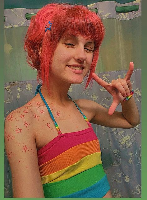 #kidcore #pinkhair #rainbow #tattoo #pinktattoo Kidcore Tattoo, Clowncore Hair, Kidcore Hair, Rainbow Tattoo, Pink Tattoo, 18th Bday, Kidcore Aesthetic, Kid Core, Fake Tattoos