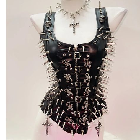 45.0US $ |Skull Tank Tops Rivets Tank Tops harajuku fashion Cross Tank Tops y2k clothes y2k crop top gothic clothes Gothic Tank Tops| |   - AliExpress Tank Tops Y2k, Gothic Tank Tops, Goth Fits, Clothes Y2k, Arte Punk, Skull Tank, Y2k Crop Top, Gothic Clothes, Gothic Corset