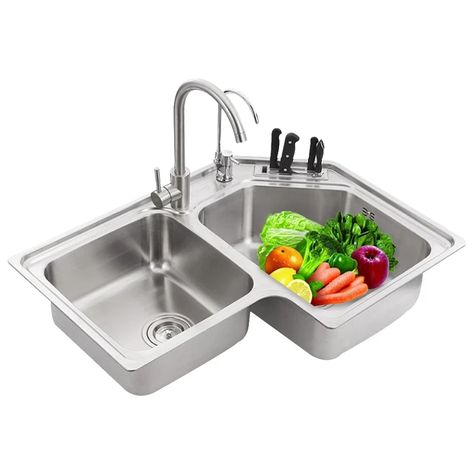 50.03US $ 2% OFF|Stainless Steel Corner Kitchen Sinks Home Creative Kitchen Accessories Double Slot Wash Basin Modern Balcony Shaped Brushed Sink| |   - AliExpress Corner Kitchen Sinks, Corner Sink Kitchen, Cleaning Faucets, Corner Kitchen, Modern Balcony, Corner Sink, Creative Kitchen, Kitchen Corner, Stainless Steel Kitchen Sink