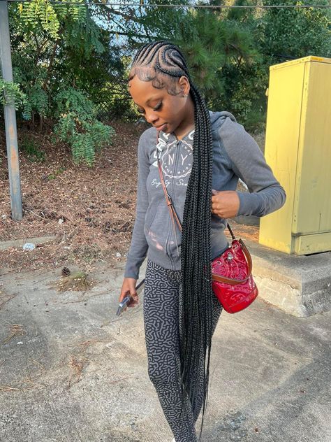 6 Straight Back Feed In Braids With Curls, 6 Alicia Keys Braids, Straight Back Braids Black Women, Long Alicia Keys Braids, 9 Stitch Braids, Creative Straight Back Braids, Small Stitch Braids Cornrows, Zebra Braids, Boho Straight Backs