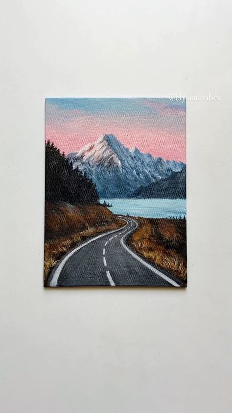 elysian.vibes on Instagram: For my 90k Fam🥺 Painted this w extra love for y’all. Took me around 4 hours to complete and it was totally worth it. What do you think?✨ .… Tv Painting Ideas, Mountain Painting Aesthetic, Home Made Art Ideas, 8x10 Painting Canvas Ideas, Canvas Painting Of Nature, East Things To Paint, Painting Ideas On Canvas Mountains, Easy Acrylic Painting Ideas For Beginners Simple Diy Canvas, Painting Ideas For Him