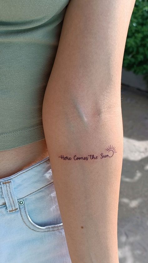 All You Need Is Love Tattoo Beatles, The Beatles Tattoo Lyrics, Beatles Quote Tattoo, Subtle Beatles Tattoo, Here Comes The Sun Tattoo Beatles, 70s Music Tattoo, The Beatles Inspired Tattoos, Songs As Tattoos, Abba Inspired Tattoo