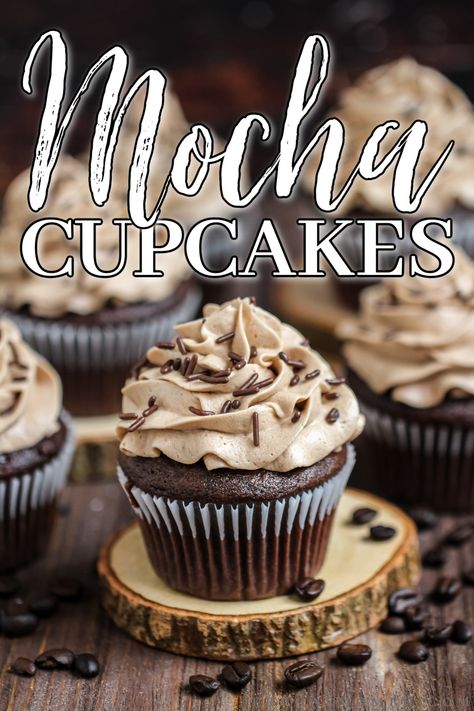 Love chocolate and coffee? Then you'll love this recipe for moist and fluffy mocha cupcakes with fluffy mocha buttercream frosting. Mocha Brownies With Cafe Latte Frosting, Espresso Cupcakes Recipe, Coffee Cupcake Recipes, Mocha Frosting Recipe, Chocolate Cupcakes Recipes, Mocha Muffins, Mocha Buttercream Frosting, Coffee Buttercream Frosting, Espresso Frosting