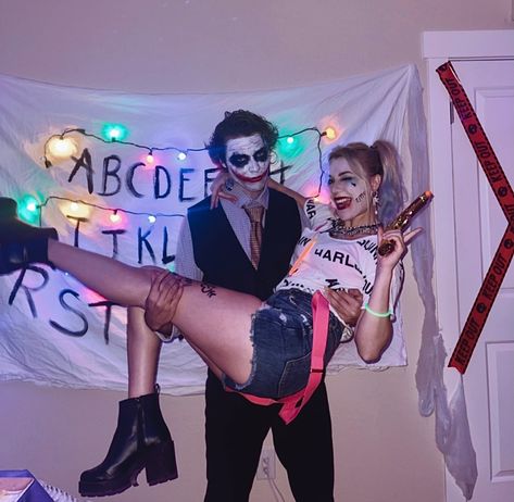 halloween harley quinn joker couple costume ideas boyfriend halloween party Harley Quinn And Joker Halloween Costumes, Joker And Harley Couple Costume, Harley Joker Costume, Matching Couple Customes Halloween, Holloween Costume For Bf And Gf, Harley Quinn And Joker Halloween Costume, Halloween Cupple Costume, Cupples Halloween Costumes Ideas Cute, Couple Joker Costume