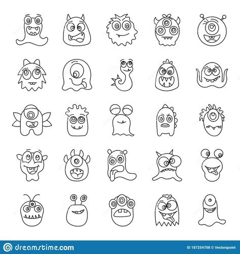 Monster Doodle Art, Drawing Ideas Monsters, Monster Doodles Easy, Cute Monster Doodles, Cata Core, Lunchbox Doodles, Chibi Monster, Monster Doodles, Cute Monsters Drawings