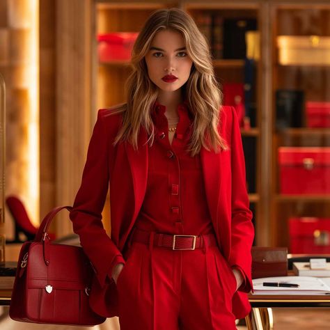 20+ Red Outfit Ideas to Brighten Up Your Office Wardrobe • 333+ Art Images Women’s Red Suit, Monochromatic Red Outfit, Red Suit Outfit Women, Red Office Outfit, Red Suit Women, Maroon Blazer Outfit, Red Pencil Skirt Outfit, Red Jacket Outfit, Red Outfit Ideas