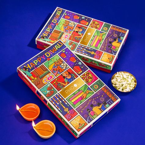 Phool 90s Diwali Gift Box Diwali Packaging Gift Boxes, Diwali Box Packaging, Diwali Boxes Design, Diwali Packaging, What Is Diwali, Diwali Hampers, Diwali Gift Box, Packaging Box Design, Sweet Box Design