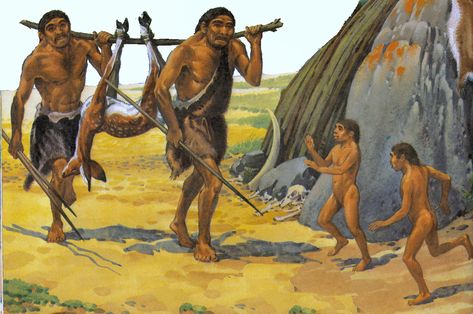 Homo Sapiens were known as "forager society" which is sometimes referred to "hunting and gathering". The hunt required the men to be extremely strong and to have exceptional endurance. Stone Age People, Prehistoric Man, Prehistoric World, Human Evolution, Early Humans, History Images, Stone Age, Ancient Civilizations, Permaculture