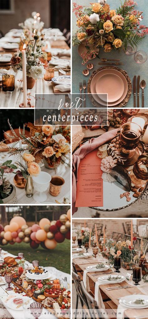 Top 7 Pretty Chic Rust Wedding Color Trends for Fall 2021 - Elegantweddinginvites.com Blog Fall Pastel Wedding Colors, Plants Fairy Lights, Autumn Wedding Centerpieces, Rust Wedding Color, Simple Backyard Wedding, Trends For Fall 2023, Colored Wedding Rings, Rust Wedding, Simple Backyard