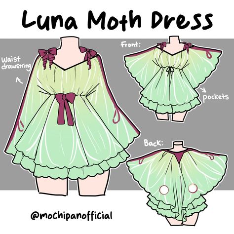 Luna Moth Clothes, Moth Clothes Design, Moth Dress Drawing, Luna Moth Character Design, Art Clothing Ideas, Moth Dress, Ugg Outfit Ideas, Winter Footwear, Clothing Sketches