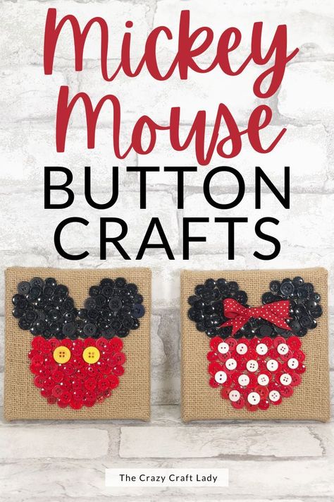 Mickey Mouse Crafts For Kids, Disney Art Projects, Button Crafts For Adults, Diy Disney Crafts, Disney Button Art, Minnie Mouse Diy, Disney Crafts For Adults, Mickey Mouse Wall Art, Button Art On Canvas